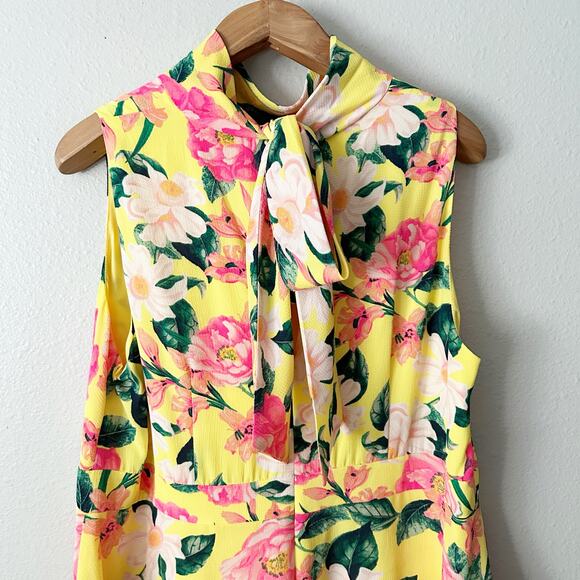 Eliza J. Yellow & Pink Floral Tie Back Mock Neck Mini Dress Women's Size 18W - Picture 7 of 14